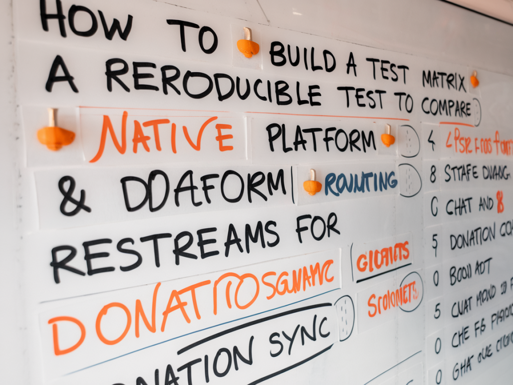 How to build a reproducible test matrix to compare restream.io routing versus native platform streams for chat and donation sync